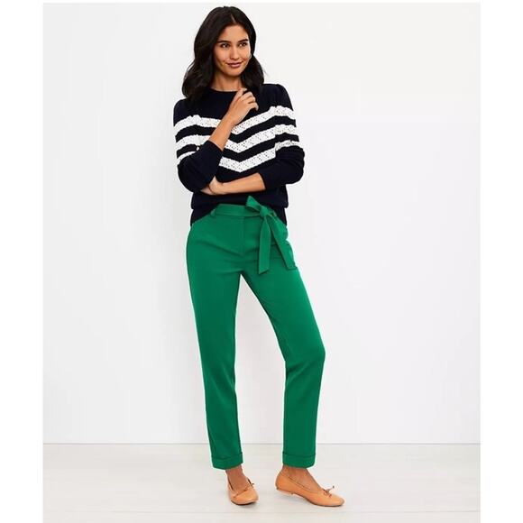 LOFT Devin Tie Waist Slim Pants Petite Workwear Trouser Green US Size 12 NWT $90 - Picture 2 of 3